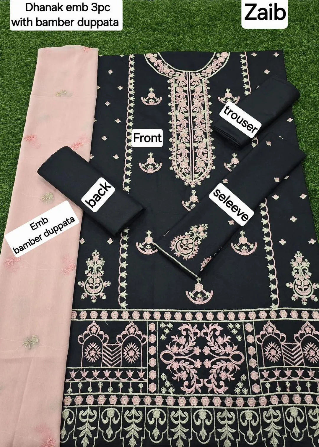 Black Embroidered Suit - 3 Pcs Set with Dupatta, Shirt and Trouser