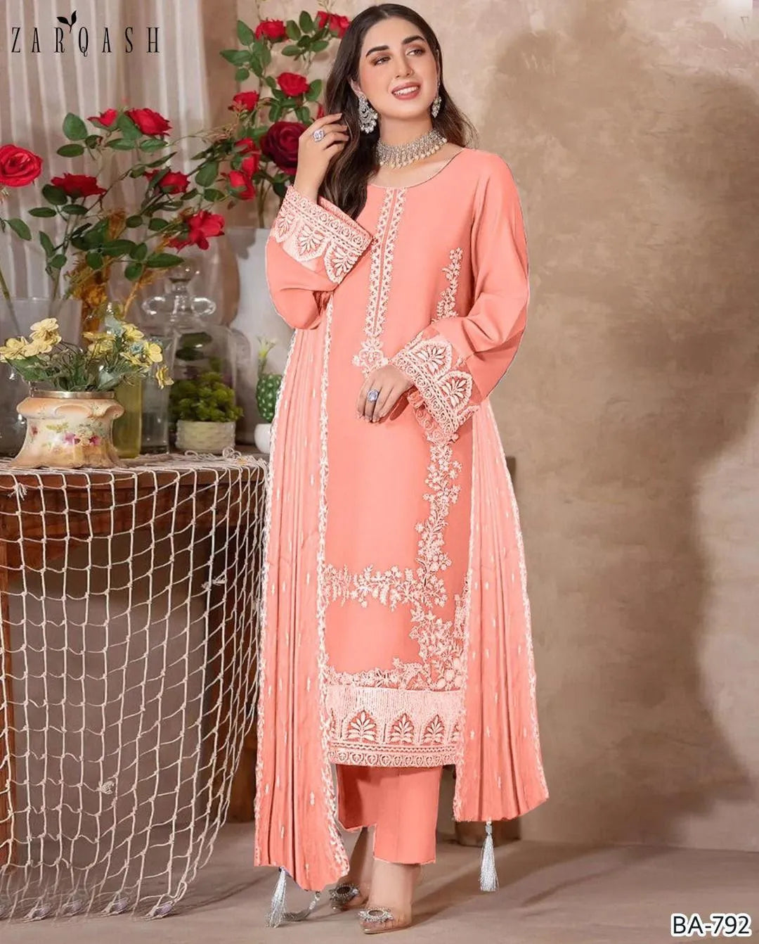 Charming Pink Suit Set - 3 Pcs! Embroidered Shirt and Dupatta with Plain Trouser