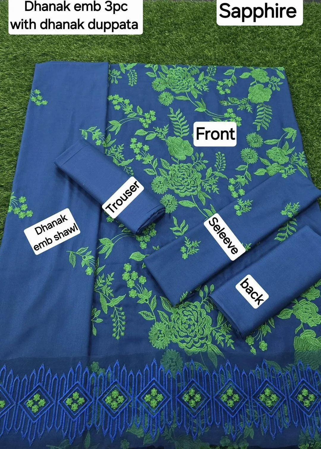 Stylish Blue Embroidered Suit with Dupatta - 3 Pcs Set