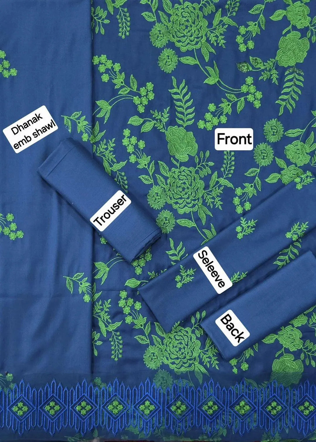 Stylish Blue Embroidered Suit with Dupatta - 3 Pcs Set
