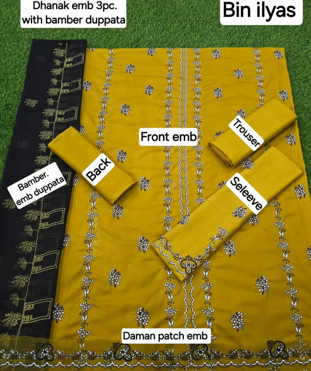 Mustard Embroidered Suit Set with Dupatta - 3 Pcs