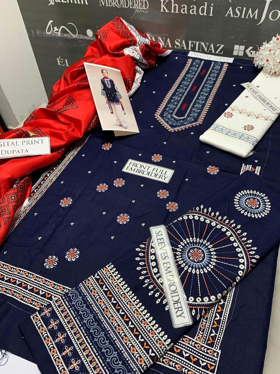 Women's Unstitched Embroidered Suit 3 Pcs